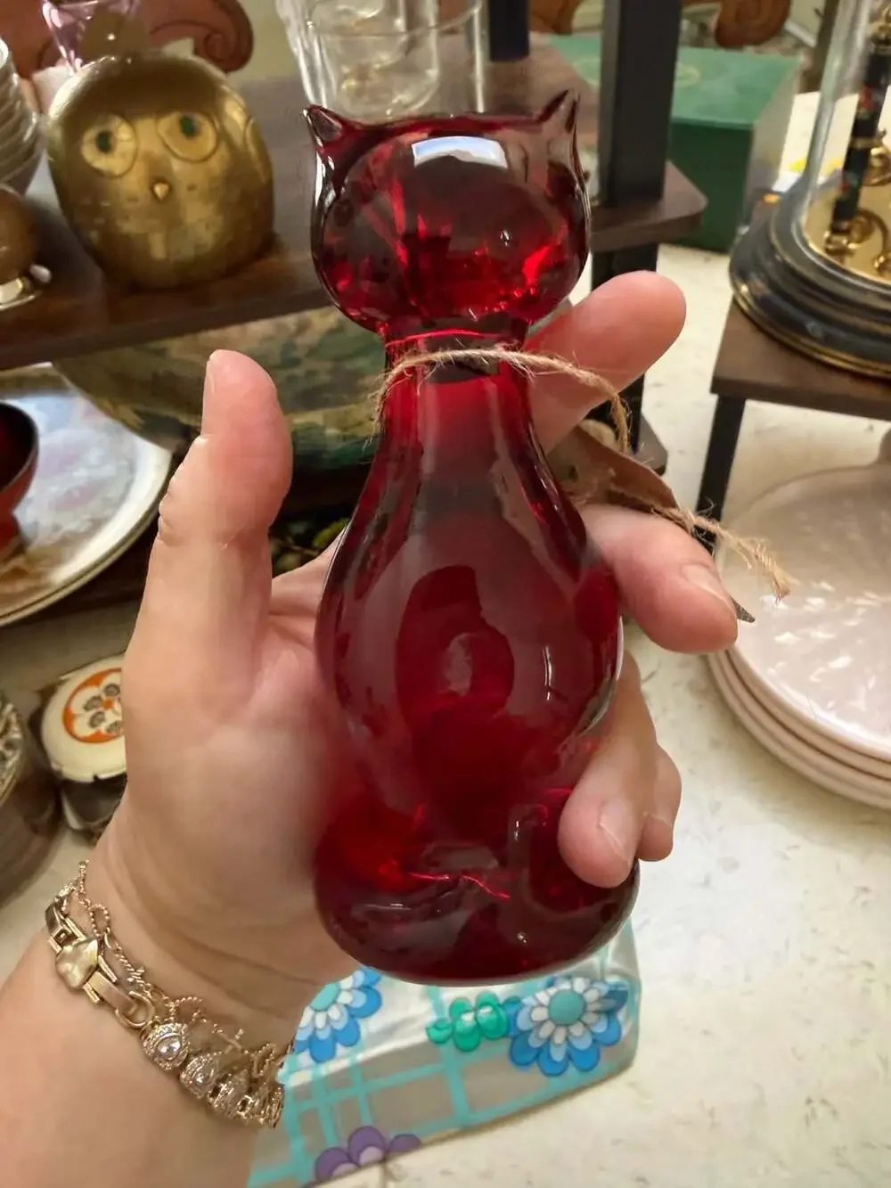 Vintage Viking Glass Ruby Red Cat Figurine Paperweight